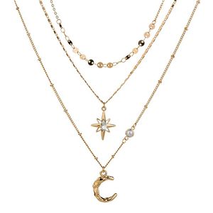 Hanger Kettingen Kerst Sieraden ins Versatiele Tianmang Star Moon Ketting Trendy Multi-Layer Gestapeld Neckchain Vrouw