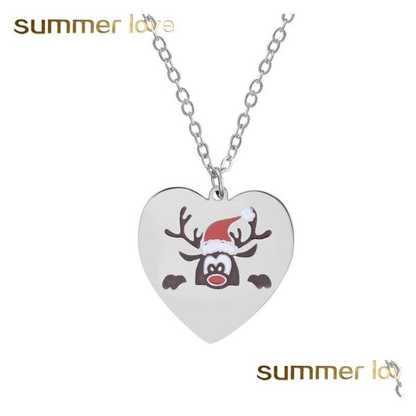 Pendentif Colliers De Noël Petit Bois De Cerf Tête Collier En Acier Inoxydable Bijoux Classique Cadeaux Sautoirs Pour Enfants Drop Delivery Pen Dhjf3