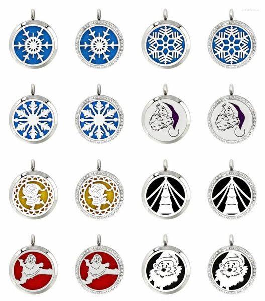 Pendentif Colliers Renne de Noël Flocon de neige 30mm Strass Aroma Médaillon 316 Diffuseur d'huile essentielle en acier inoxydable Gratuit 10pads