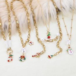 Pendentif Colliers De Noël Père Noël Elk Bonhomme De Neige Pour Les Femmes Cadeau De Noël Décorations 2023 Ornements