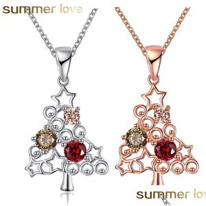 Pendentif Colliers Arbre De Noël Grand Cristal Pendentifs Or Rose Sier Couleur Ras Du Cou Femmes Mode En Gros Bijoux Cadeau Pour Les Filles Dro Dh5Wn