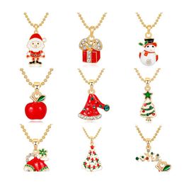 Hanger kettingen kerstboom sieraden geschenken voor damesmeisjes Thanksgiving Xmas vakantie ronde kralen ketting choker ketting sneeuwman dho4h