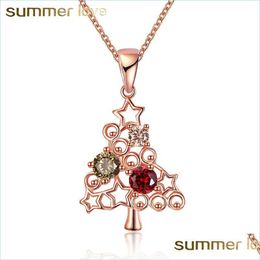 Pendentif Colliers Arbre De Noël Zircon Chaîne Collier Pour Femmes Or Rose Palted Cuivre Élégant Pendentifs Bijoux Cadeau Drop Delivery Dhjyz