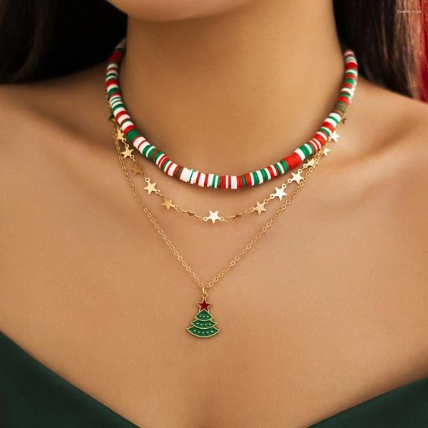 Collares colgantes Tendencia de Navidad Acrílico Santa Claus Carta Collar de clavícula Coreano Rojo / Verde Cuentas de cristal Gargantilla Mujer Joyería de fiesta