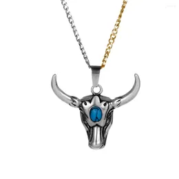 Ожерелья с подвесками CHUANGCHENG, персонализированное ожерелье из нержавеющей стали с головой яка, мужские цепочки с бирюзовым коровьим рогом
