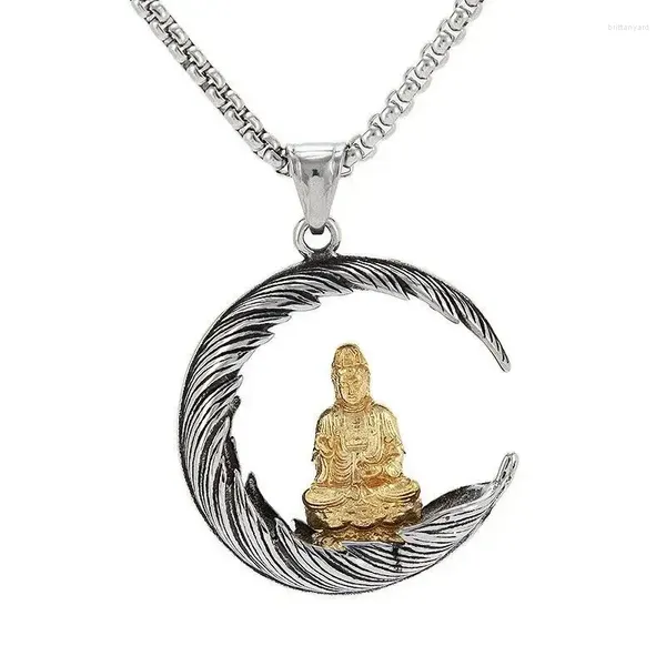 Pendentif Colliers CHUANGCHENG Religieux Hommes Plaqué Or Collier En Acier Inoxydable Tibet Bouddhiste Bodhisattva Chaîne Accessoires