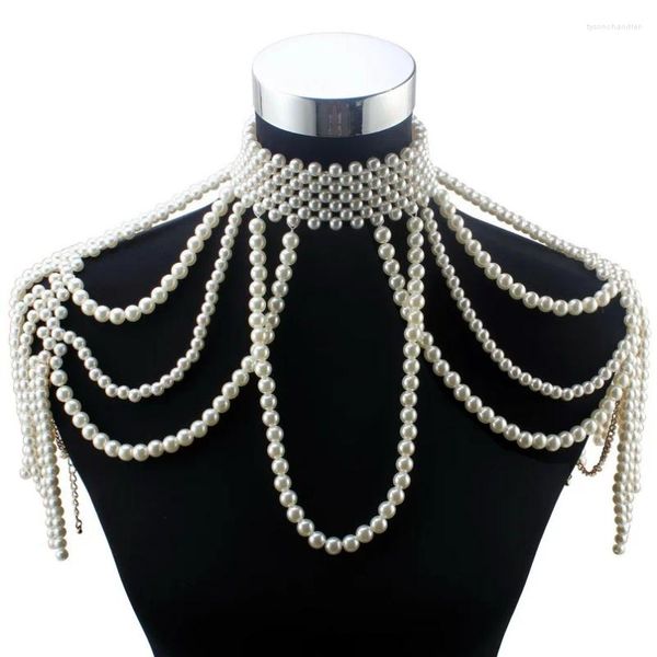 Pendentif Colliers Chunky Perle Collier Long Déclaration Collier Pour Femmes Mode Chaîne Costume Corps Bijoux Perle Épaule