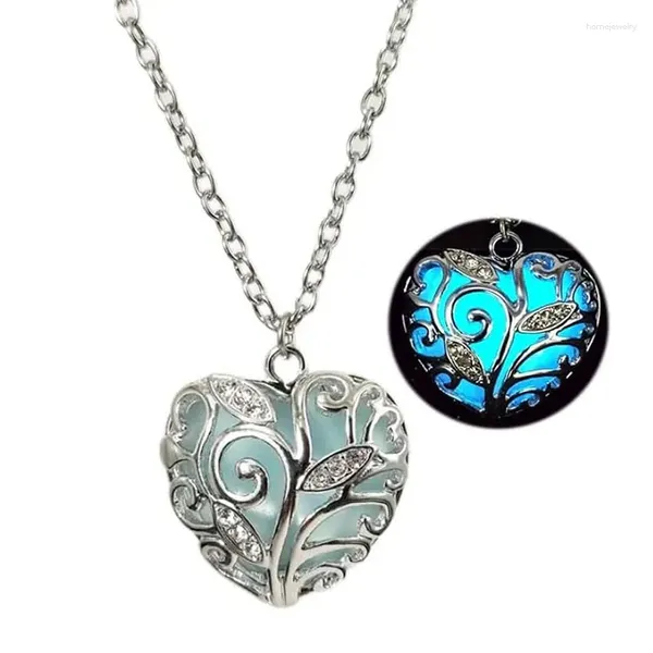 Collares colgantes collar de corazón hueco grueso luminoso azul verde púrpura para mujeres hombres chicas brillantes en la oscura joyería regalo