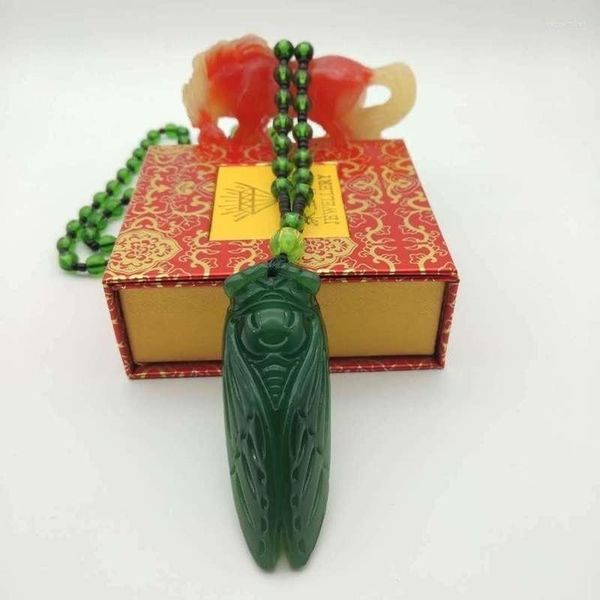 Pendentif Colliers Cicada Forme Imitation Jade Collier Pierre Bouddha pour Femmes Hommes