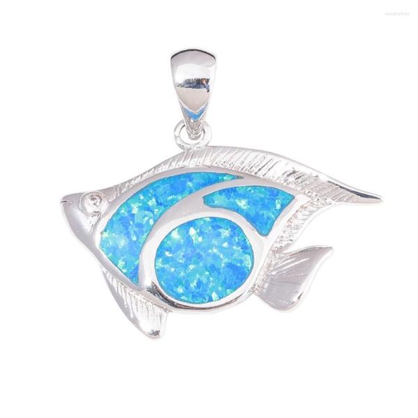 Pendentif Colliers CiNily Créé Bleu Opale De Feu Poisson Argent Plaqué Vente En Gros De Mode Pour Femmes Bijoux Cadeau 28mm OD7050