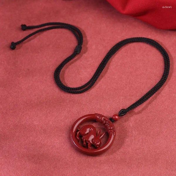 Pendentif Colliers Cinabar Chinois Zodiac Année Amulette Lucky Trésor Couple Bijoux Cadeau de haute qualité Dragon Evil Food et vêtements