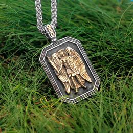 Pendentif Colliers Classique Archange Saint Michael Warrior Bouclier Collier Nordique Hommes En Acier Inoxydable Amulette Bijoux De Mode