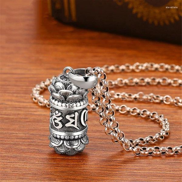 Collares colgantes Collar de palabras budistas clásicas para hombres Joyería de dama Retro Caja de escritura de plata tibetana Accesorios de amuleto masculino