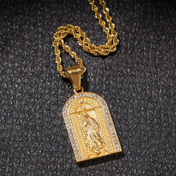 Pendentif Colliers Classique Catholique En Acier Inoxydable Vierge Marie Église Croix Médaille Collier Style Religieux Prière Amulette BijouxPendentif