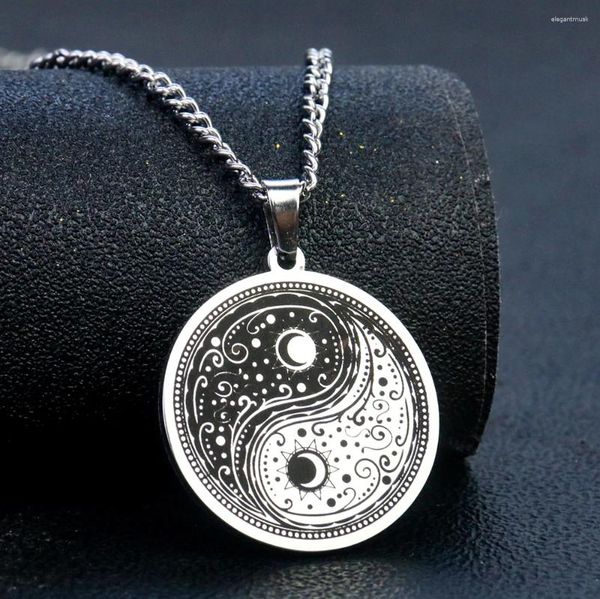 Pendentif Colliers Classique Chinois Tai Chi Yin-Yang Collier pour Femmes Hommes Rétro Ethnique Chandail Chaîne Taoist Amulette Bijoux En Acier Inoxydable