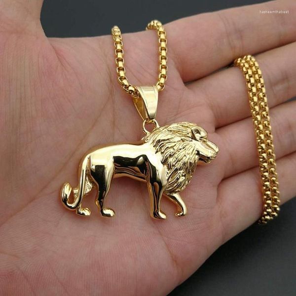 Pendentif Colliers Classique Dominateur Punk Style Personnalité Hommes Hip-Hop Or Couleur Lion Animal Cool Collier Moto Bijoux Cadeau