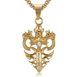 Pendentif colliers classique mode rétro incrusté Zircon Double Dragon jouer perle hommes épée collier décontracté fête bijoux