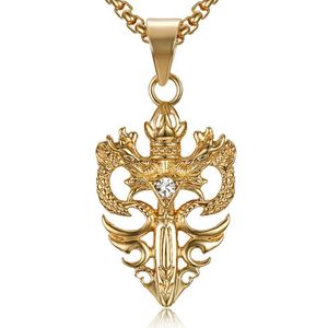 Pendentif colliers classique mode rétro incrusté Zircon Double Dragon jouer perle hommes épée collier décontracté fête bijoux