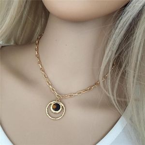 Pendentif Colliers Classique Couleur Or Placage Marbre Rond Pierre Décoré En Cercle Collier Pour Femmes Casual Fête Quotidien Bureau Bijoux