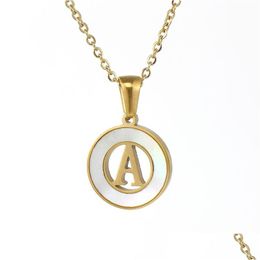 Colliers pendants Collid Gold Color en acier inoxydable 26 lettres pour femmes coquille de charme ronde Bijoux Bijoux Gift Drop Livraison Penda Dhd27