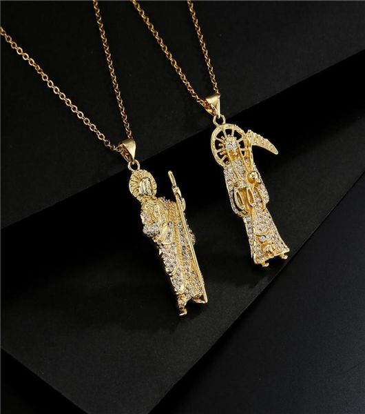 Ожерелья с подвесками Классический Grim Reaper Priest Design Ожерелье для женщин и мужчин Золотая цепочка Роскошные блестящие ювелирные изделия с кубическим цирконием Wholesal4554302