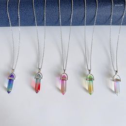 Hanger Kettingen Klassieke Zeshoekige Kolom Ketting Voor Vrouwen Mannen Roestvrij Stalen Kettingen Glas Kristal Kraag Partij Sieraden Geschenken