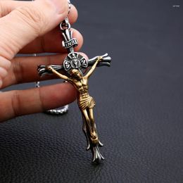 Colliers de pendentif Collier Jesus Cross Collier Men's Men's Conteal Religion Religious Pendants Amulet Vintage Jewelry Drop