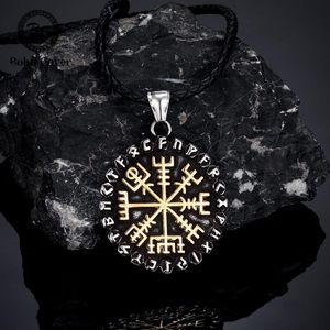 Collares pendientes clásico nórdico 24 runas vikingo brújula para hombre amuleto Vegvisir cadena de acero inoxidable islandés joyería masculina regalos colgante