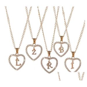 Colliers pendentifs Gold rose classique 26 lettres diamant pavé Love Heart Collier Alphabet A-Z Initial Womens Jewelry Gift Drop Livrot Dh7ni