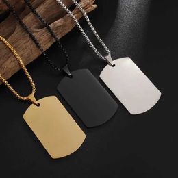 Colliers de pendentif Classic Simple Blank Tags rectangle Collier pendentif en acier inoxydable pour hommes Soldat Mirror Collier poli de bijoux Y240420