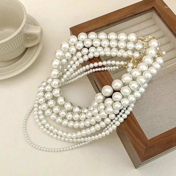 Pendentif Colliers Classique Simple Perle Collier De Perles Pour Femmes Charme Imitation Chaîne De Clavicule Mariage Mariée Bijoux En Gros