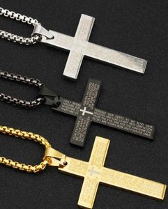 Colliers pendants Collier de croix biblique en acier inoxydable classique Hommes Hip Hop Bijoux Fashion Gold Silver Color Black Long Chain7550322