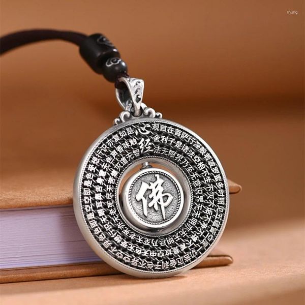 Collares colgantes Collar de personaje de Buda giratorio clásico Budista Lotus Heart Sutra Charms Gargantilla Amuleto de la suerte Regalo de joyería auspicioso