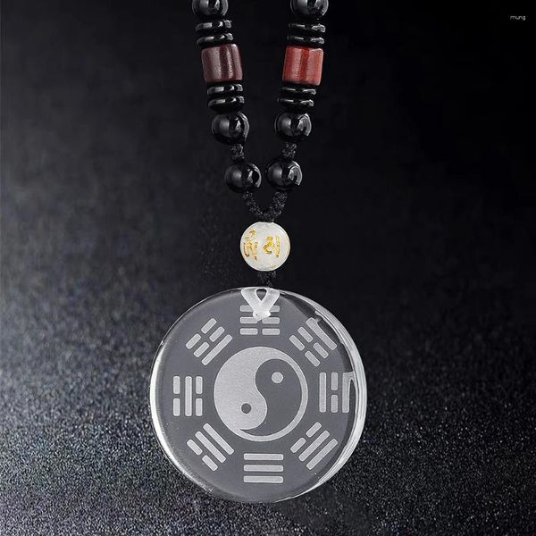 Collares colgantes Clásico Cristal blanco Yin Yang Círculo Etiqueta Collar China Tai Chi Bagua Gargantilla Amuleto Lucky Seguridad Paz Joyería Regalo