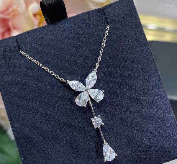 Pendentif Colliers Classique Femmes Blanc Zircon Papillon Avec Cristal Goutte D'eau Collier En Argent Sterling 925 Poire Clavicule Chaîne Ras Du Cou