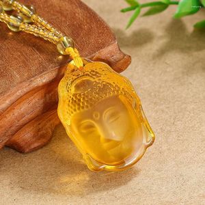 Collares colgantes clásico cristal amarillo cabeza de buda collar para mujeres hombres budista sakyamuni encantos amuleto de la suerte regalo de joyería auspicioso