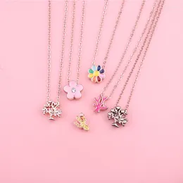 Pendant Necklaces Clavicle Chain Jewelry Rose Gold Color Wishing Tree Hippo Animal Necklace Snowflake Star Choker Kids Collares