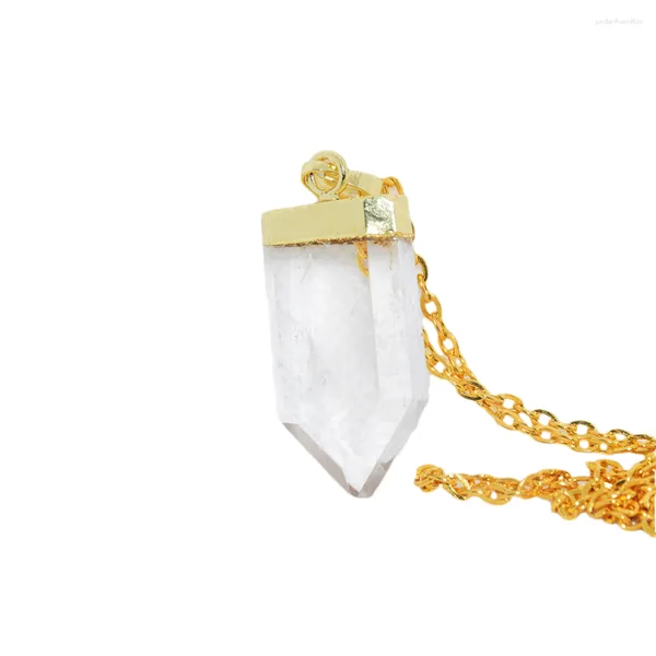 Pendentif Colliers Quartz Clair Bijoux Collier En Cristal Pour Femmes Chaînes En Or 2023 Bouclier Placage Cristaux De Roche Gemme Charmes Cadeau De Fête