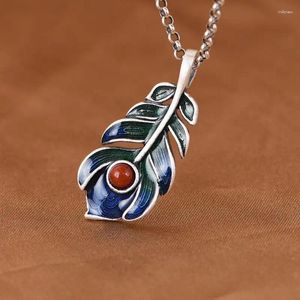 Pendentif Colliers Cloisonne Brûlé Bleu Phoenix Plume Émail Collier Coloré Femmes Rétro Style Ethnique À La Mode Cadeaux Simples