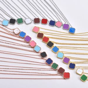 4 hojas de collar de trébol diseñador de joyas para mujeres Mother of Pearl Flower Pendants de acero inoxidable Chian 19 Selección de color Fiesta de bodas Vanclef Mujer regalo