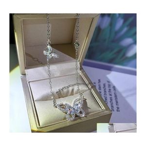 Pendentif Colliers Clsssical Marque Bijoux De Luxe 925 Sterling Sier Marquise Cut Blanc Topaz Diamant Pierres Précieuses Papillon Femmes Clavic Dhdwj