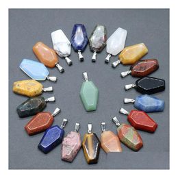 Hangende kettingen Coffin vorm Fortune Feng Shui Reiki Healing Stone Quartz Agates Crystal Tiger Eye Charms Sieraden Making D Dhgarden Dhor6