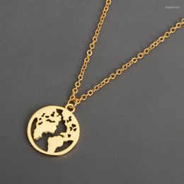 Pendentif Colliers Coin Plaque Collier Femmes Creux Globe Contour Couches Simple Voyage Bijoux Cadeau D'anniversaire