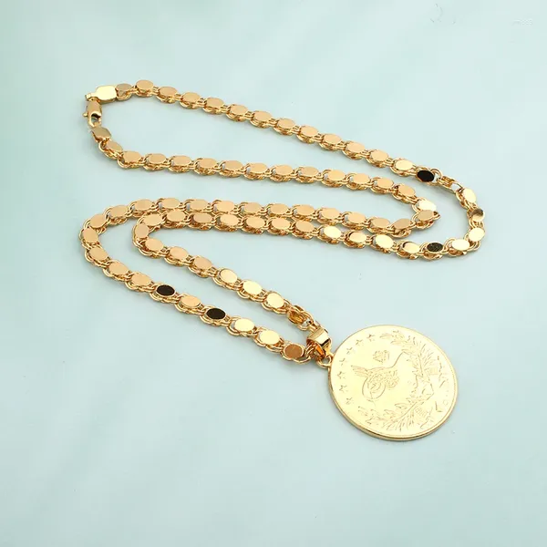 Pendentif Colliers Coin Plaqué Arabian Dubai Gold Chain Collier Femmes Hommes Femmes Bijoux Pendentifs et