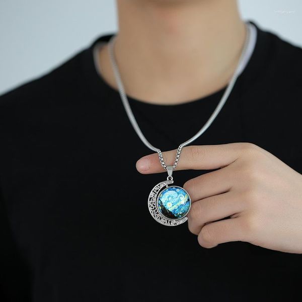 Pendentif Colliers Collier Hombre en bijoux Collier pour hommes Vintage ciel rond pendentif Collare Punk acier inoxydable chaîne Collier accessoires