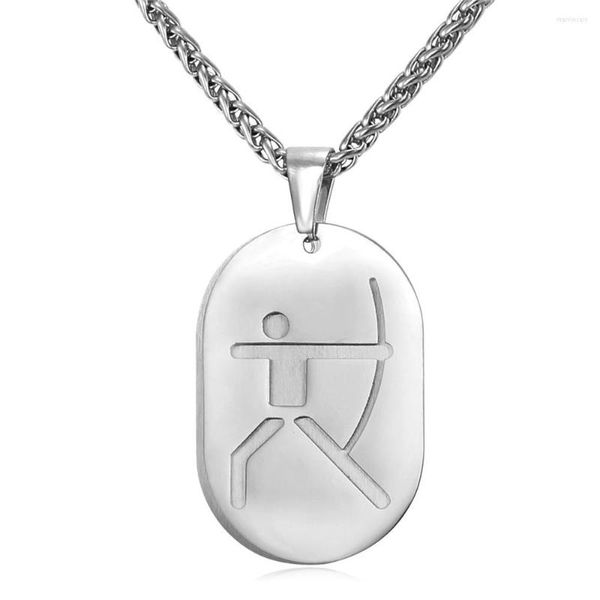 Pendentif Colliers Collare Tir À L'arc Pendentifs Fitness Musculation En Acier Inoxydable Double Dog Tag Pour Hommes Sport Gym Bijoux P941