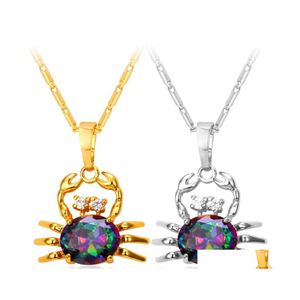 Pendentif Colliers Collare Cristal Mignon Crabe Or / Sier Couleur Cubique Zircone Mer Animal Bijoux Signe Du Zodiaque Cancer Collier Femmes Drop Dhwvs