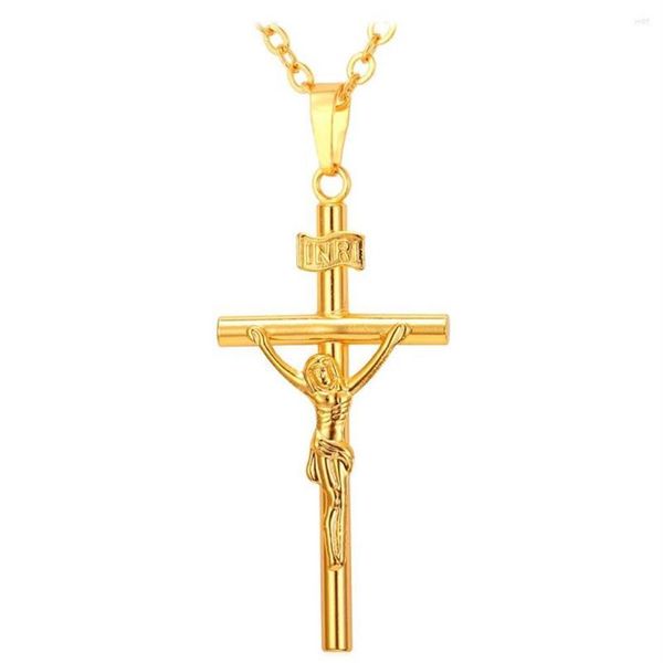 Colliers pendentifs collaraire inri crossen men bijoux or argent noir couleur religieux chrétien crucifix collier femmes p579206g