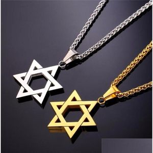 Collares colgantes Collare Magen Estrella de David Israel Collar de cadena Mujeres Acero inoxidable Judaica Oro Negro Color Judío Hombres Jewelr Dhge5