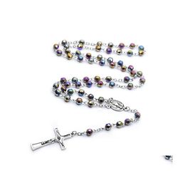 Pendentif Colliers Couleur Cristal Chapelet Collier Vintage Croix Long Religieux Prier Collier Avec Boîte En Plastique Pour Hommes Femmes Drop Deliv Dhqdf